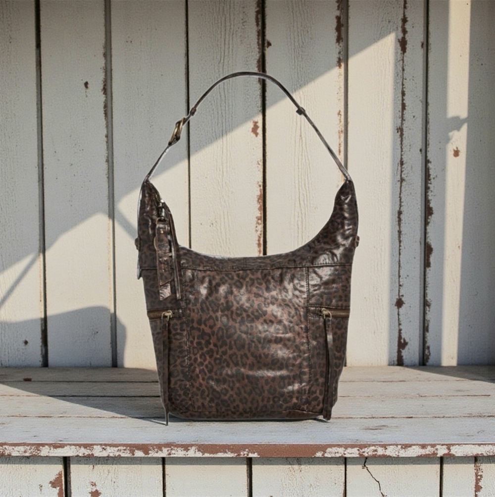 FRYE & CO CHEETAH PRINT LEATHER HOBO BAG CONVERTIBLE MEDIUM